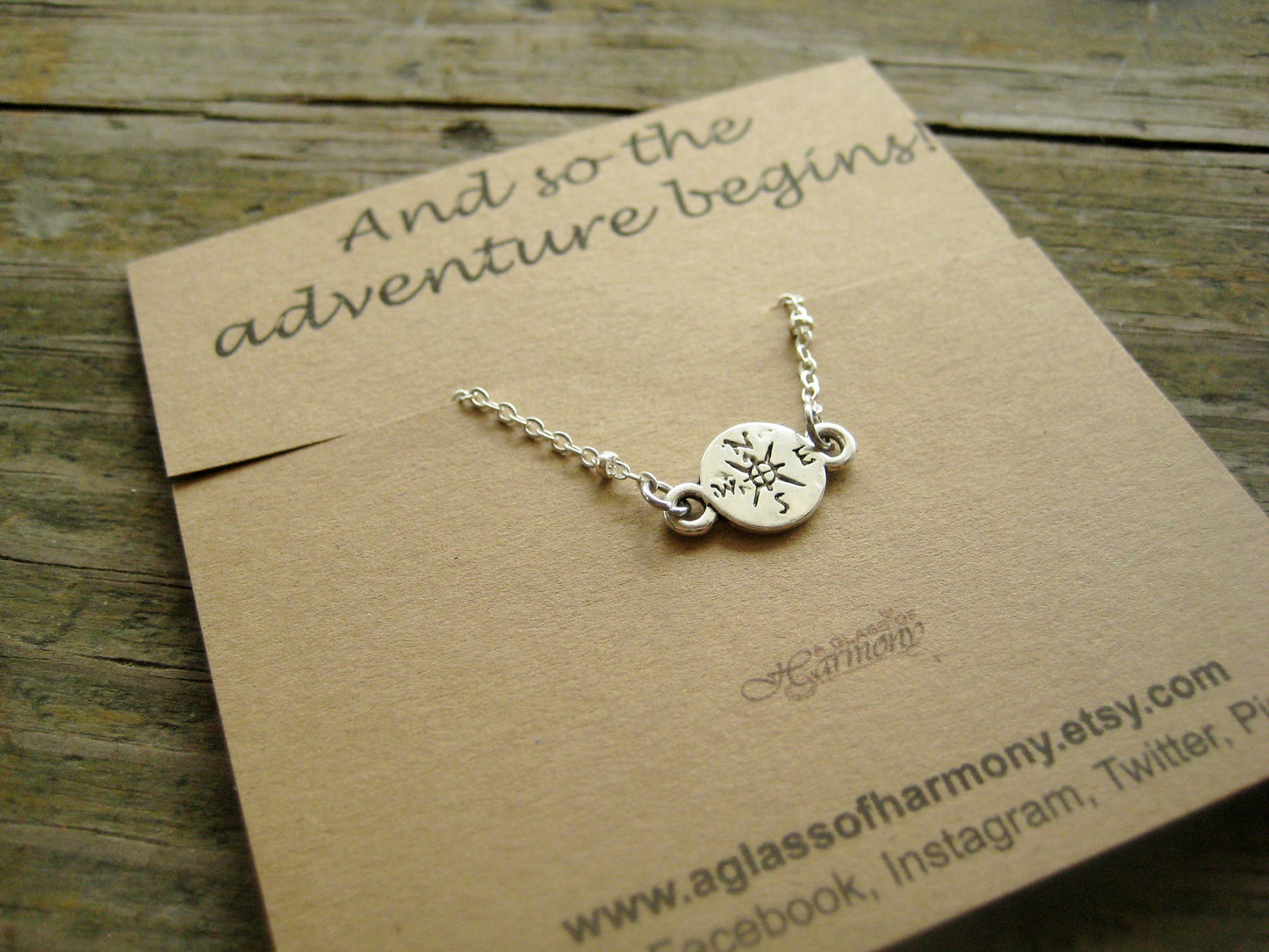 GRADUATION CARD GIFT - Graduation Necklace, Graduation Jewelry, And So The Adventure Begins, Graduation gift for her, Compass Jewelry