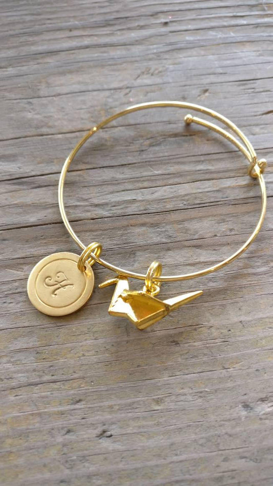 INITIAL CHARM BRACELET, Personalized Charm Bracelet, Gold Charm Bracelet, Gold Initial Bracelet, Bird Jewelry, Bird Wing Jewelry