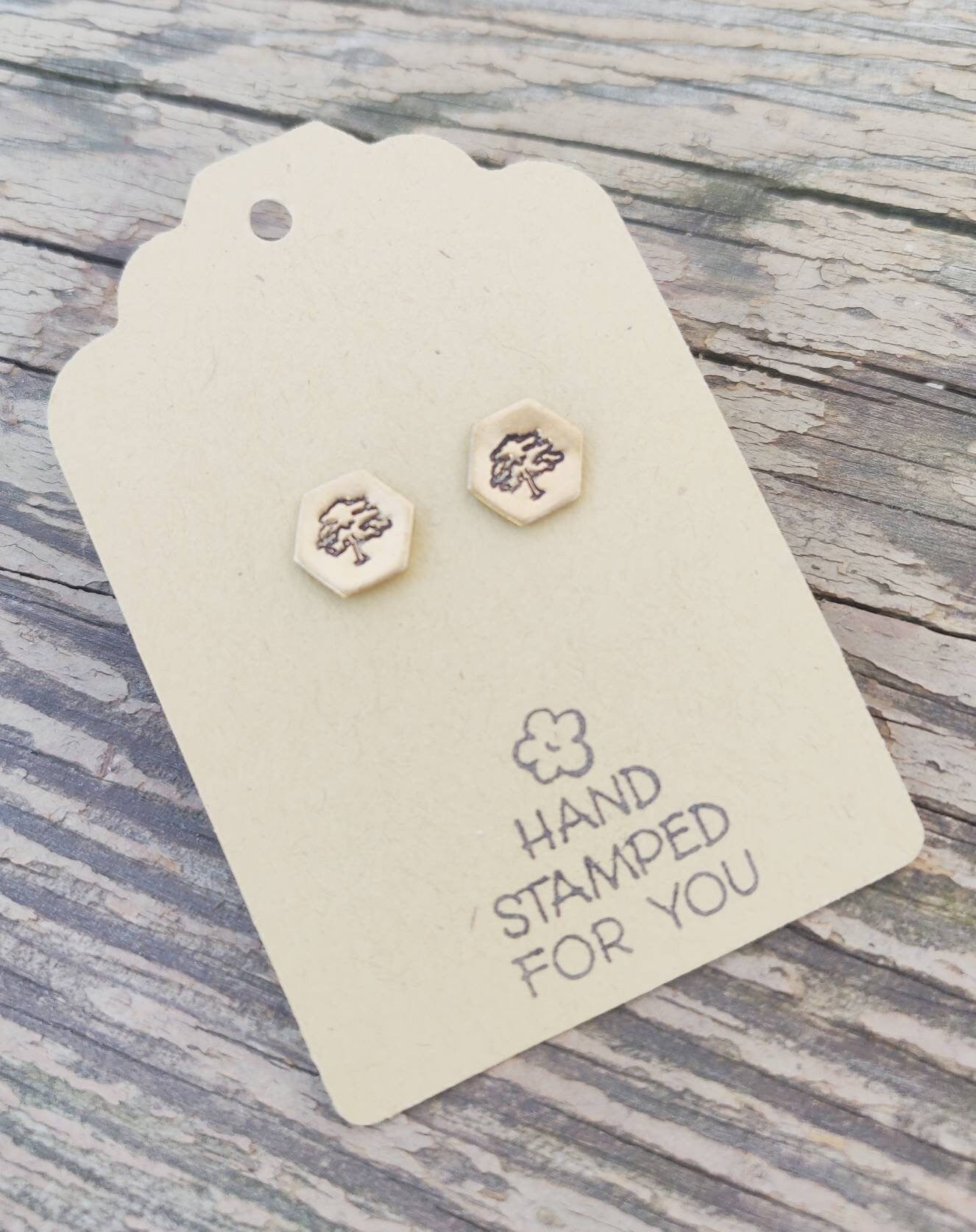 Gold Stud Earrings, Tree Earrings, Small Earrings, Dainty Earrings, Hand Stamped Earrings, Tree Earrings, Small Gold Earrings