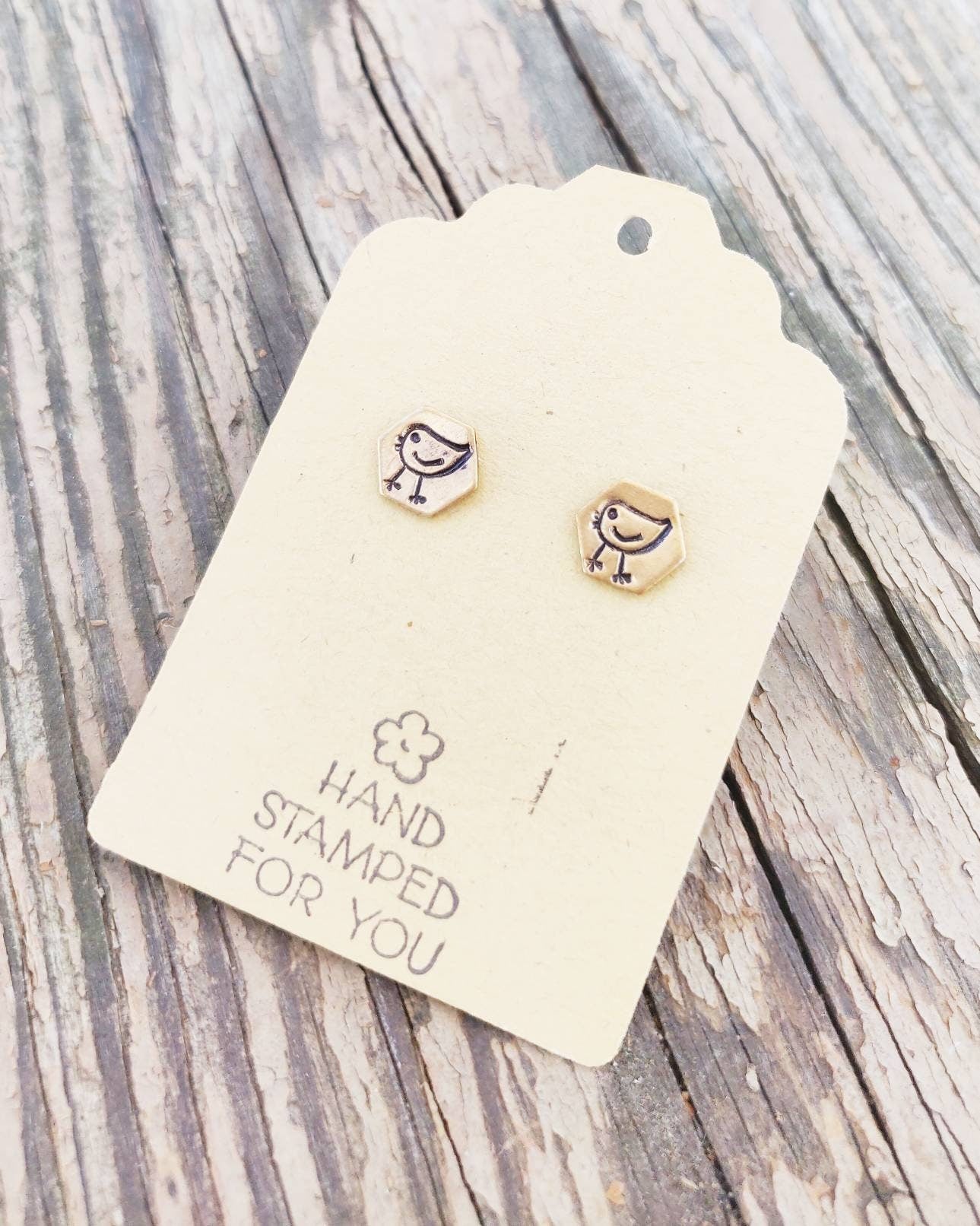 Gold Stud Earrings, Bird Earrings, Small Earrings, Dainty Earrings, Hand Stamped Earrings, Bird Jewelry, Small Gold Earrings