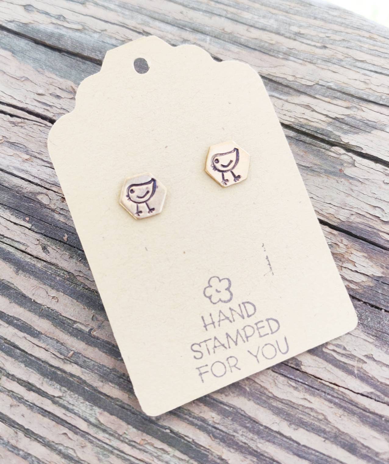 Gold Stud Earrings, Bird Earrings, Small Earrings, Dainty Earrings, Hand Stamped Earrings, Bird Jewelry, Small Gold Earrings