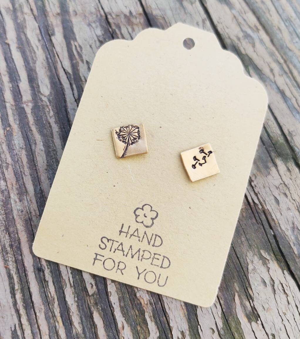 Gold Stud Earrings, Dandelion Earrings, Small Earrings, Dainty Earrings, Hand stamped Earrings, Dandelion Jewelry, Gold Dandelion Earrings