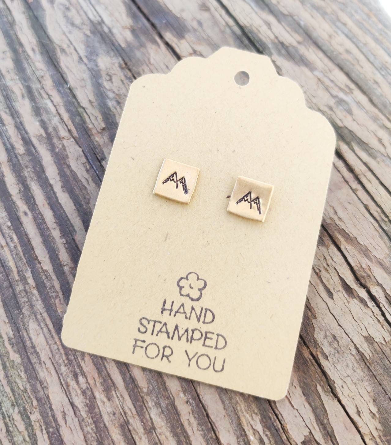 Gold Stud Earrings, mountain Earrings, Small Earrings, Dainty Earrings, Hand Stamped Earrings, mountain Jewelry, Small Gold Earrings