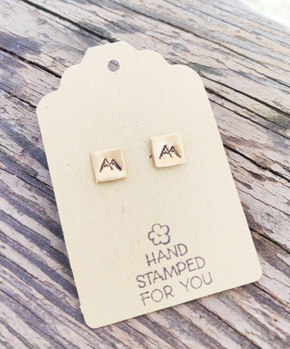 Gold Stud Earrings, mountain Earrings, Small Earrings, Dainty Earrings, Hand Stamped Earrings, mountain Jewelry, Small Gold Earrings