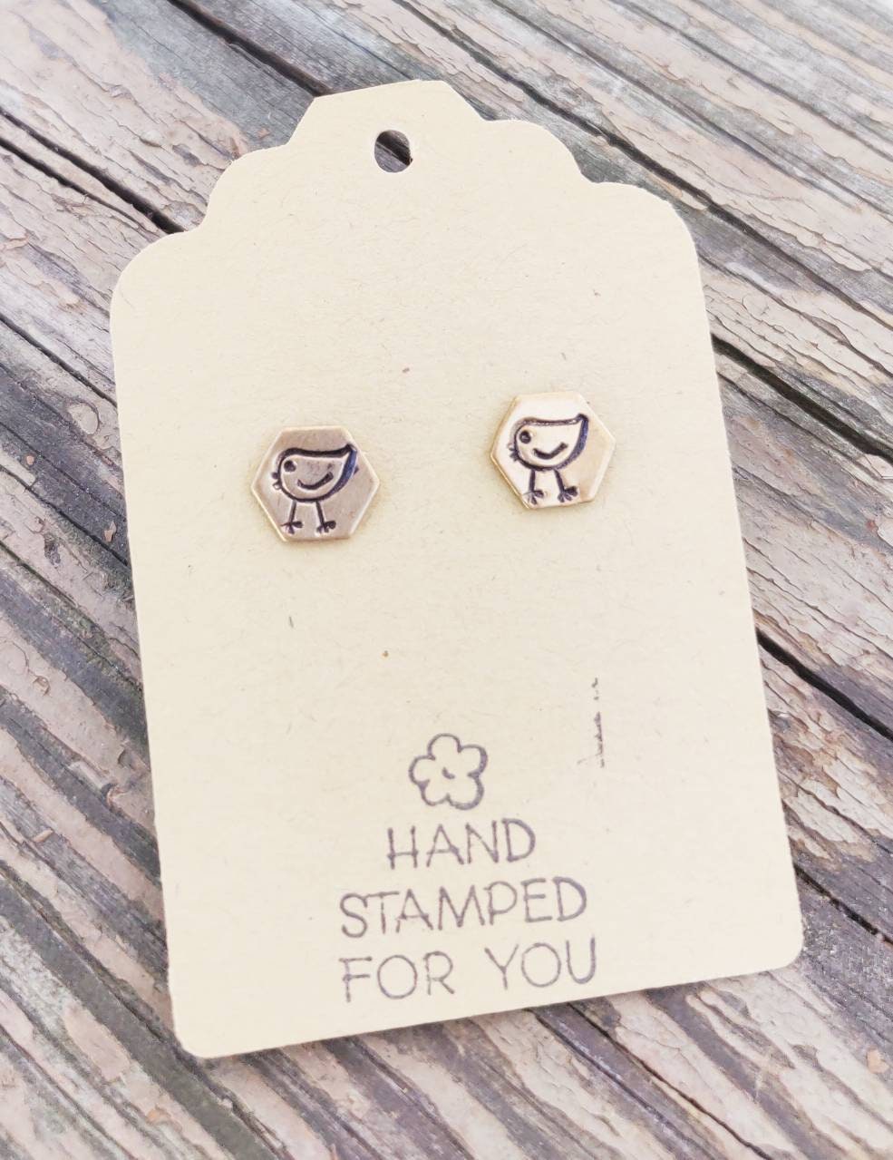 Gold Stud Earrings, Bird Earrings, Small Earrings, Dainty Earrings, Hand Stamped Earrings, Bird Jewelry, Small Gold Earrings