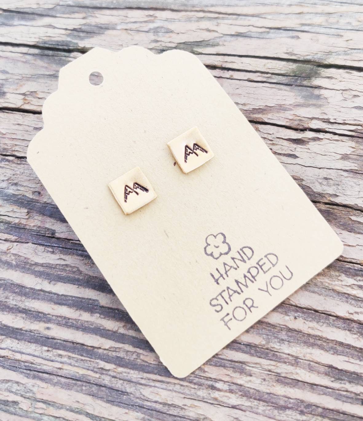 Gold Stud Earrings, mountain Earrings, Small Earrings, Dainty Earrings, Hand Stamped Earrings, mountain Jewelry, Small Gold Earrings