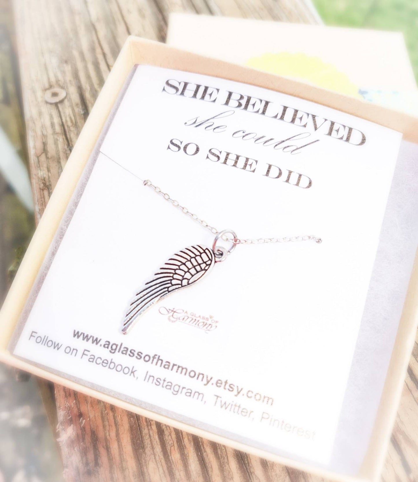 She Believed She Could So She Did - Graduation Necklace, Graduation Jewelry, Gift for grad, Wing Necklace, Graduation gift for her