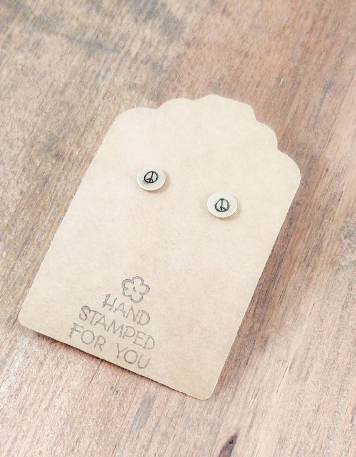 Gold Stud Earrings, Peace Sign Earrings, Small Earrings, Dainty Earrings, Hand Stamped Earrings, Peace Sign Jewelry, Small Gold Earrings