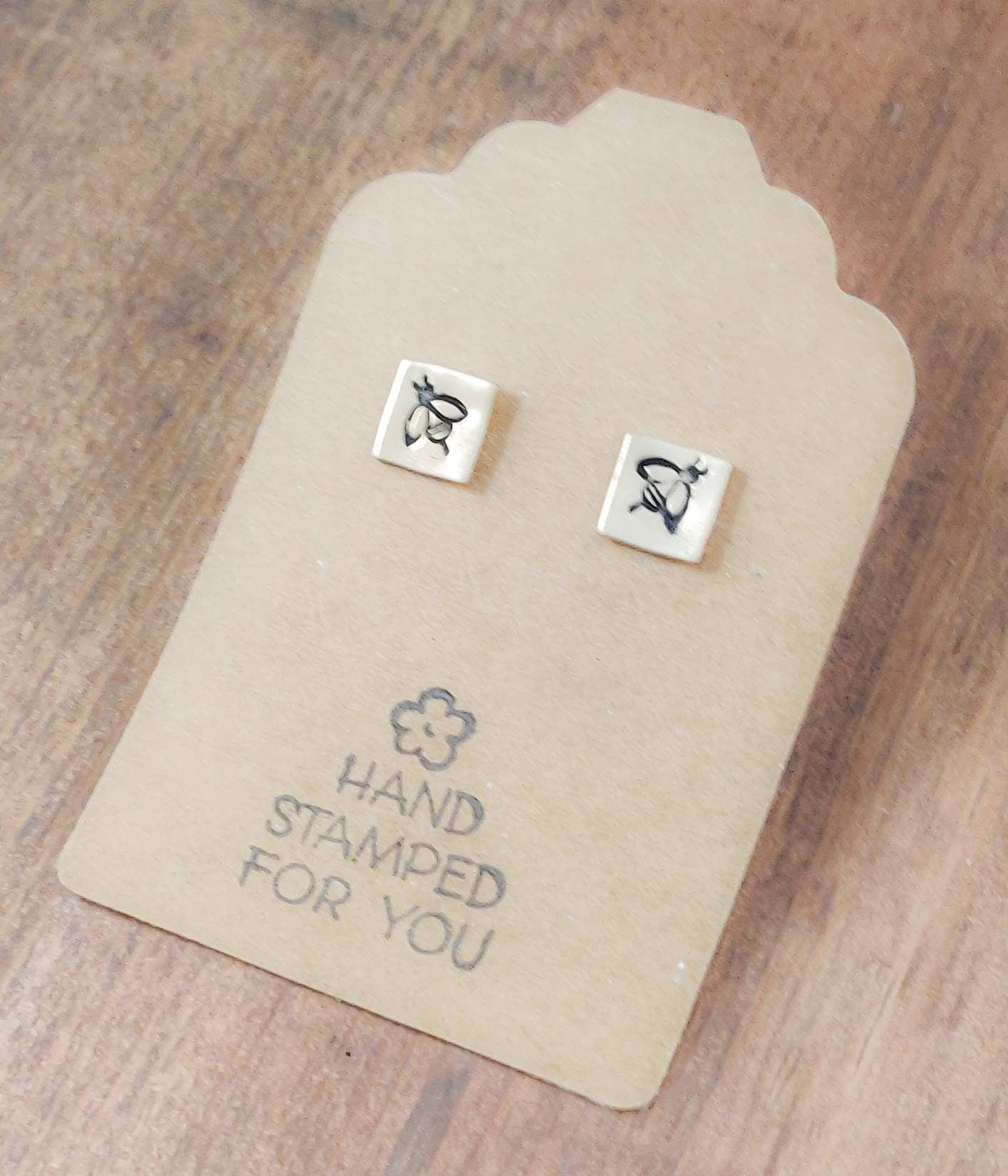 Gold Stud Earrings, Bee Earrings, Small Earrings, Dainty Earrings, Hand Stamped Earrings, Bee Jewelry, Small Gold Earrings