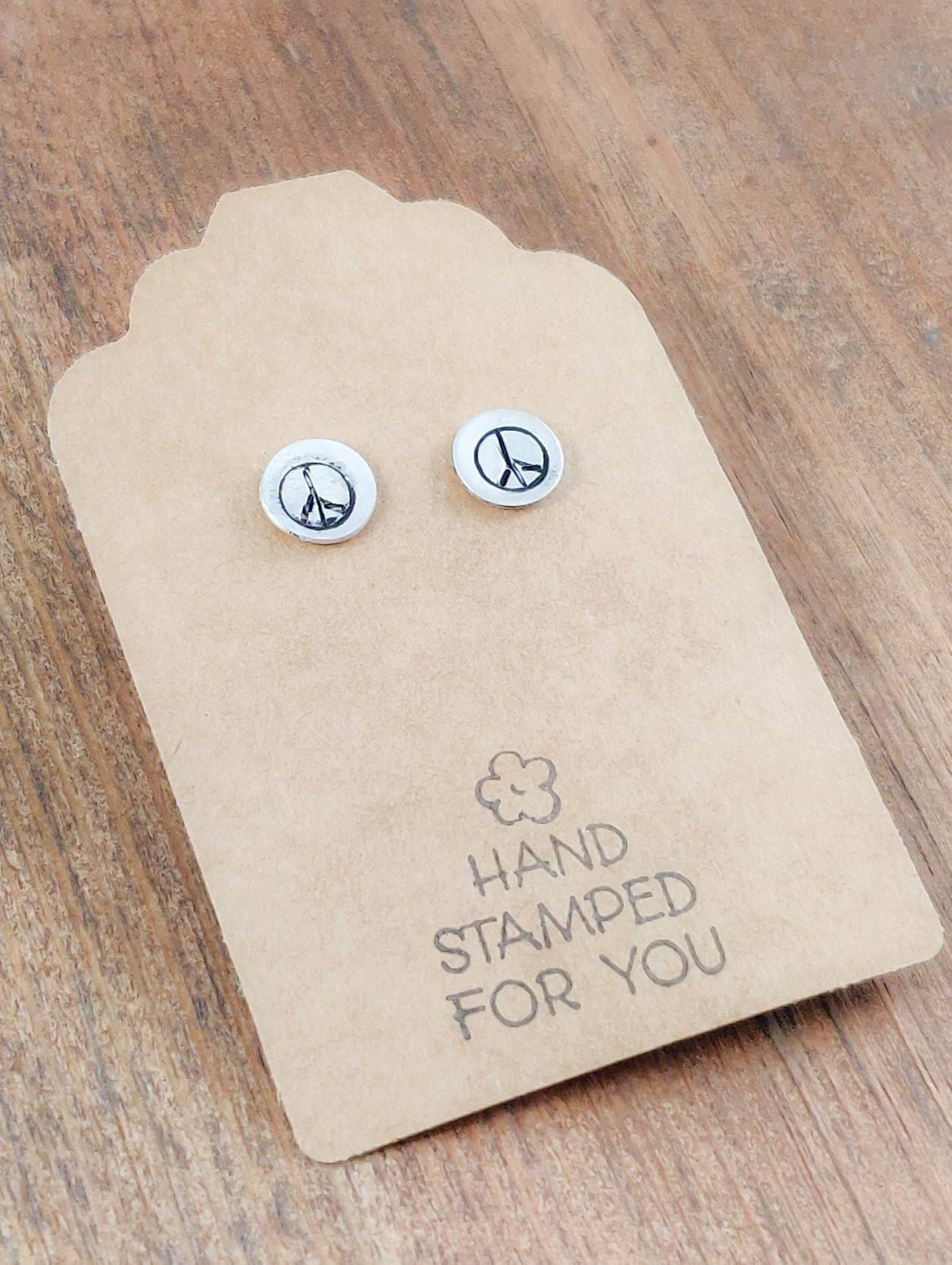 Silver Stud Earrings, Peace Sign Earrings, Small Earrings, Dainty Earrings, Hand Stamped Earrings, Peace Sign Jewelry, Small Silver Earrings