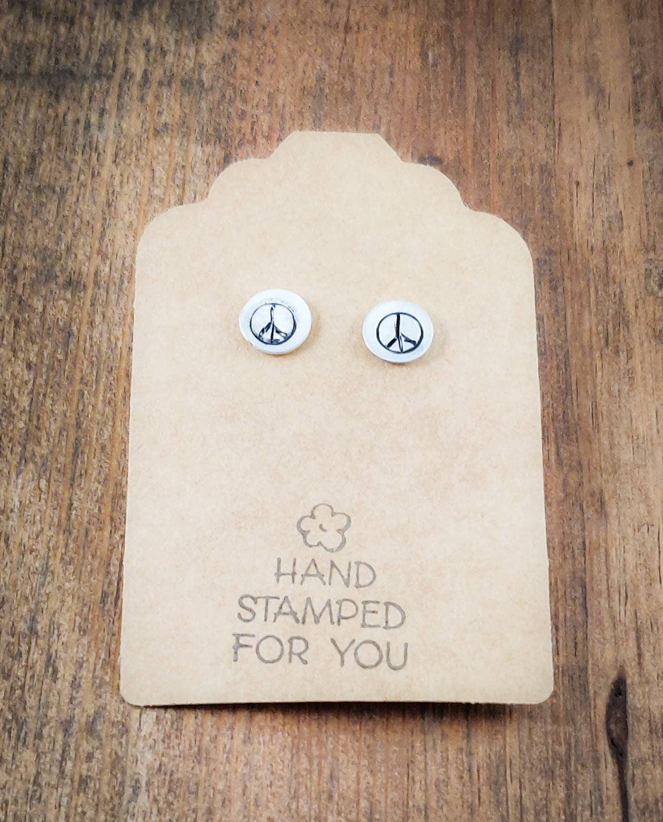 Silver Stud Earrings, Peace Sign Earrings, Small Earrings, Dainty Earrings, Hand Stamped Earrings, Peace Sign Jewelry, Small Silver Earrings