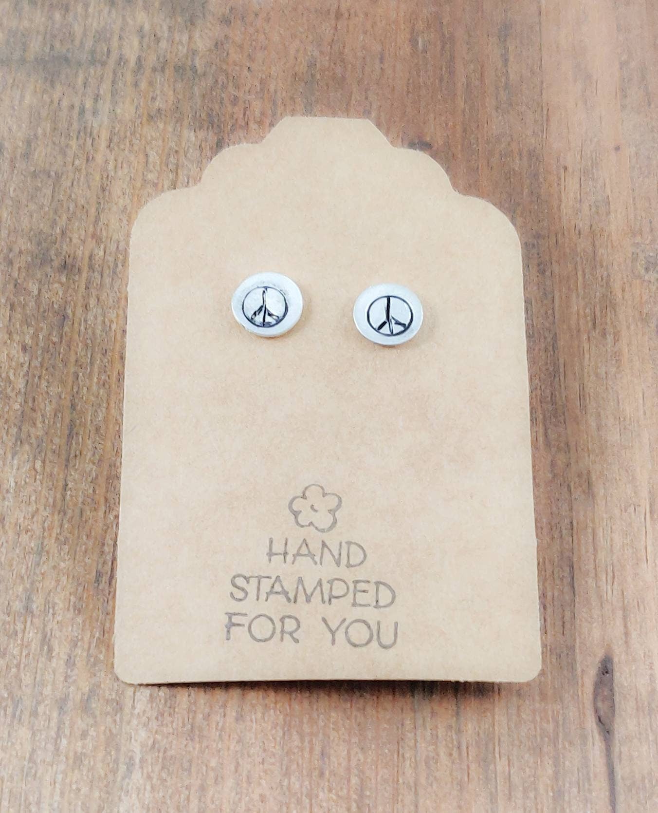 Silver Stud Earrings, Peace Sign Earrings, Small Earrings, Dainty Earrings, Hand Stamped Earrings, Peace Sign Jewelry, Small Silver Earrings