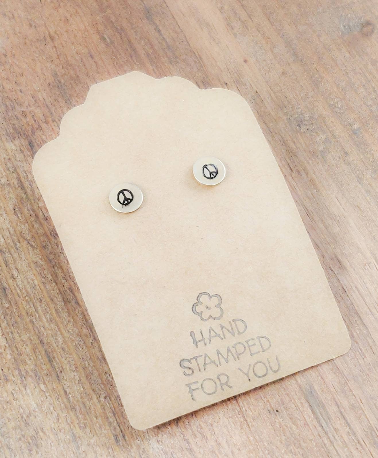 Gold Stud Earrings, Peace Sign Earrings, Small Earrings, Dainty Earrings, Hand Stamped Earrings, Peace Sign Jewelry, Small Gold Earrings