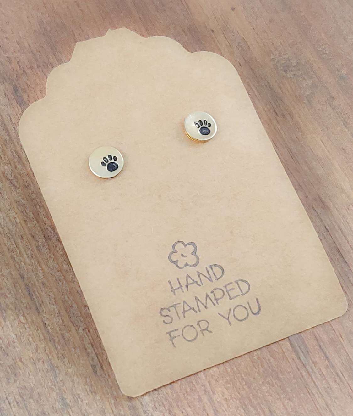 Gold Stud Earrings, Paw Print Earrings, Small Earrings, Dainty Earrings, Hand Stamped Earrings, Paw Print Jewelry, Small Gold Earrings