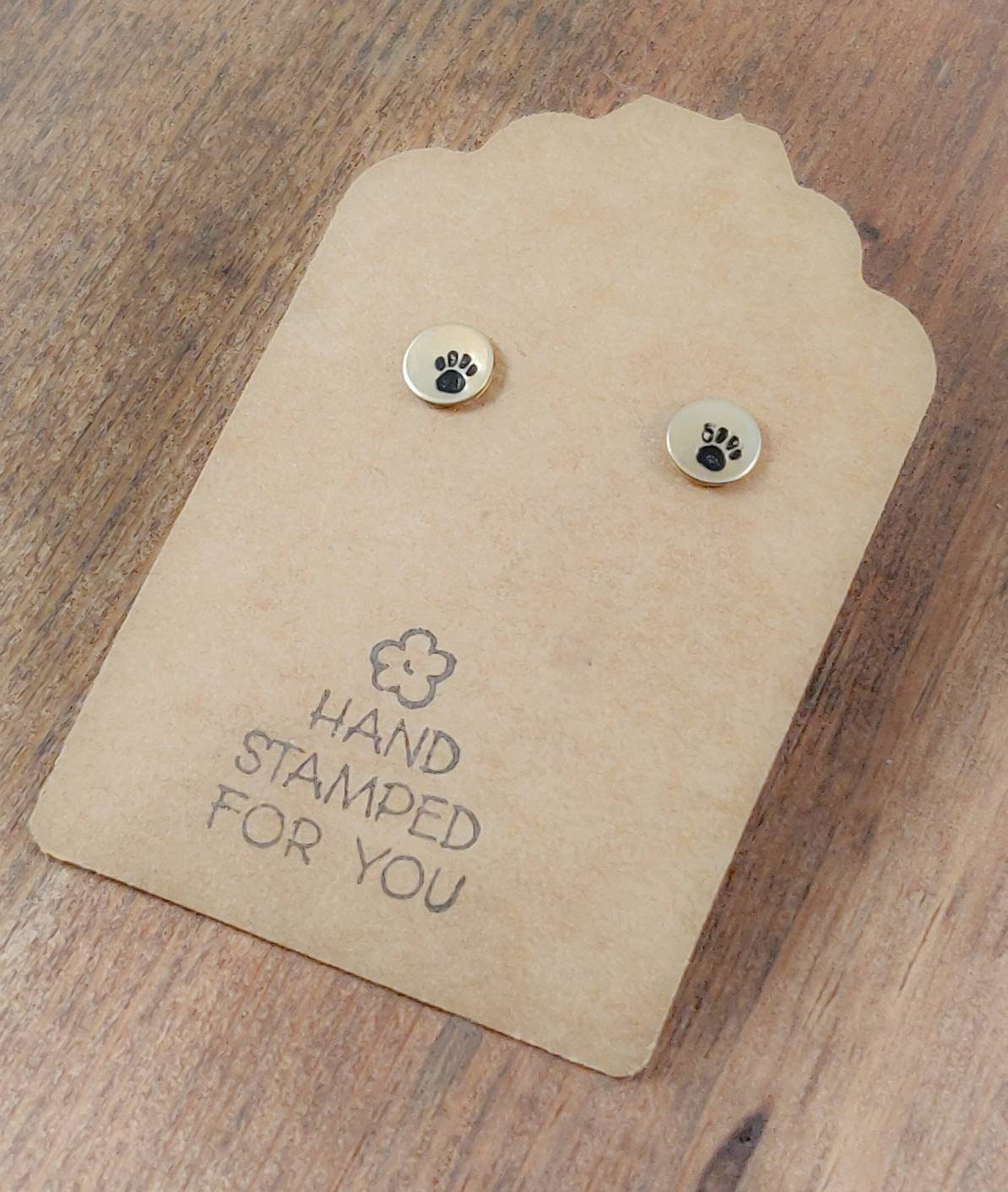 Gold Stud Earrings, Paw Print Earrings, Small Earrings, Dainty Earrings, Hand Stamped Earrings, Paw Print Jewelry, Small Gold Earrings