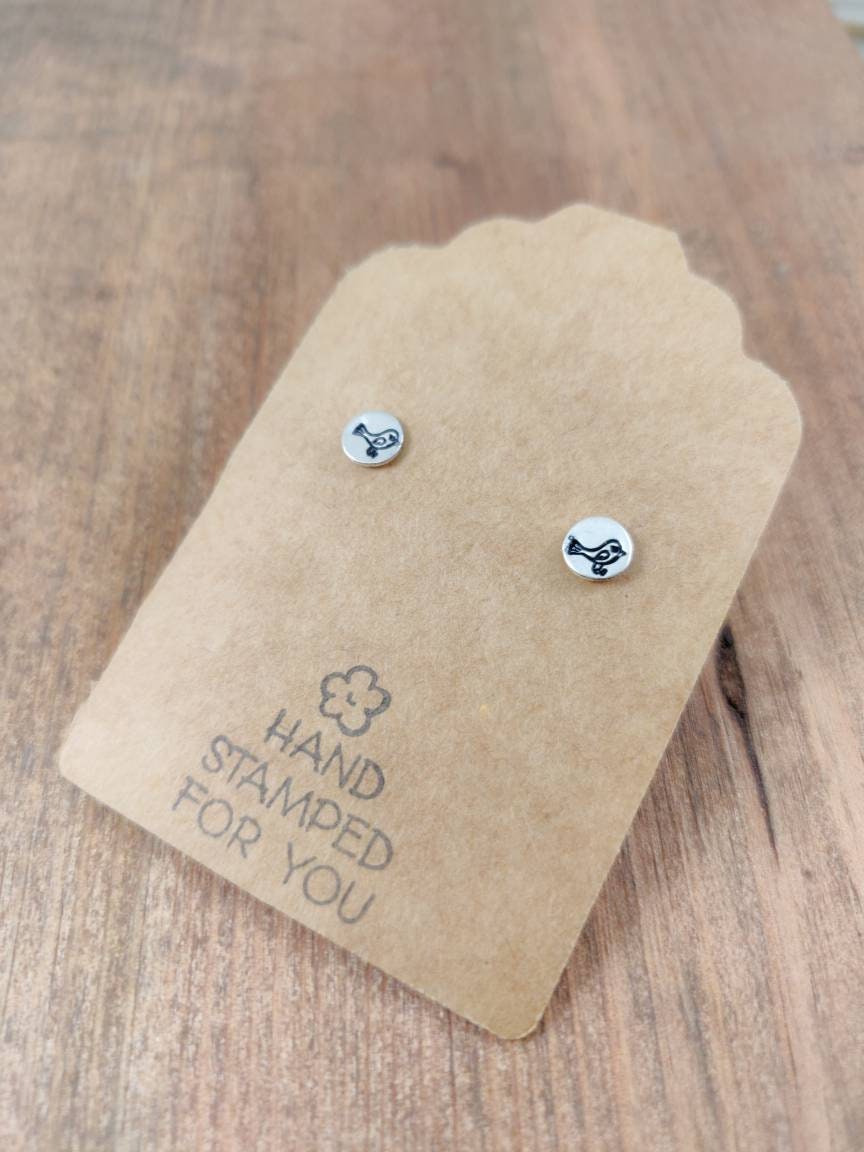 Silver Stud Earrings, Tiny Bird Earrings, Small Earrings, Dainty Earrings, Hand Stamped Earrings, Bird Earrings, Small Silver Earrings