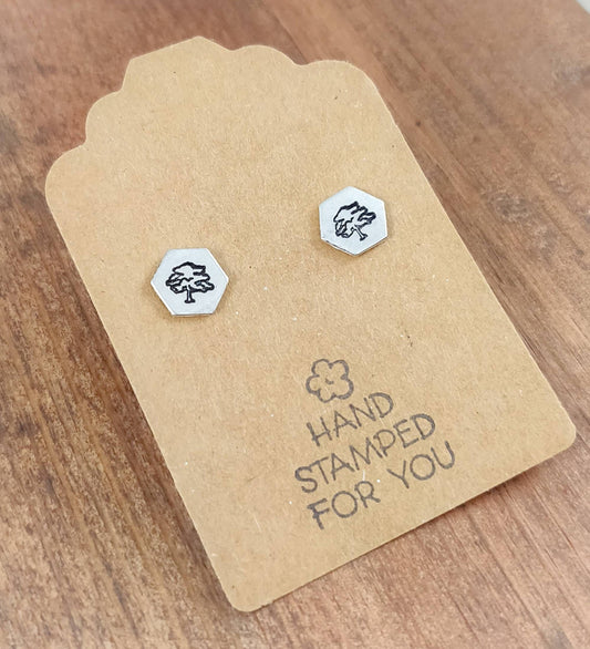 Silver Stud Earrings, Tree Earrings, Small Earrings, Dainty Earrings, Hand Stamped Earrings, Tree Earrings, Small Silver Earrings