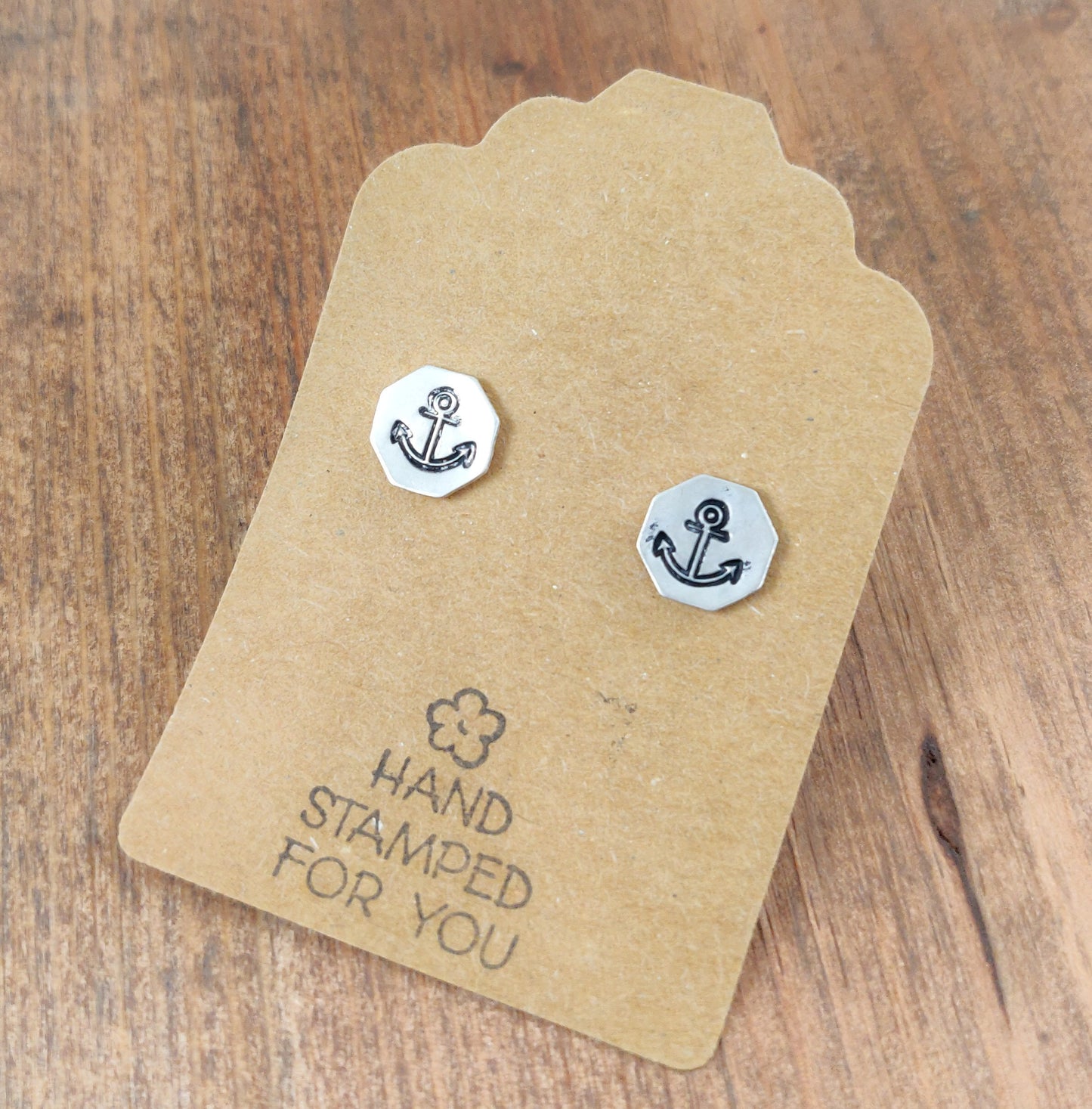 Silver Stud Earrings, Anchor Earrings, Small Earrings, Dainty Earrings, Hand Stamped Earrings, Anchor Earrings, Small Silver Earrings