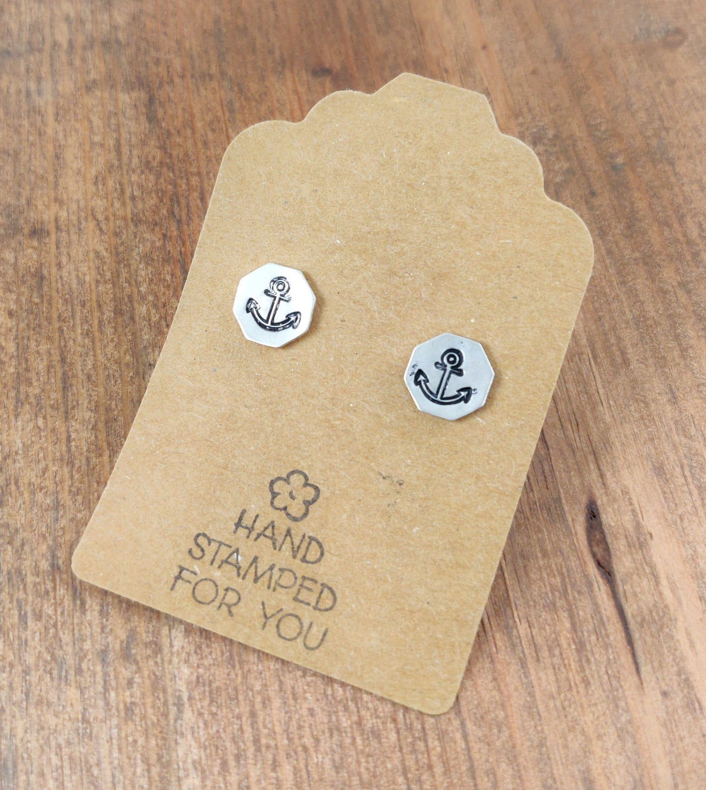 Silver Stud Earrings, Anchor Earrings, Small Earrings, Dainty Earrings, Hand Stamped Earrings, Anchor Earrings, Small Silver Earrings