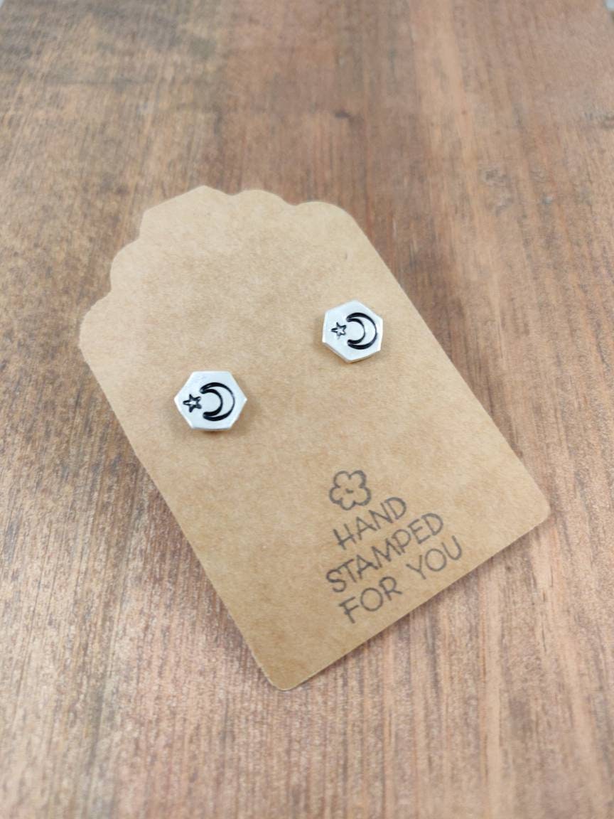 Silver Stud Earrings, Moon Earrings, Small Earrings, Celestial Earrings, Galaxy Earrings, Moons and Stars Earrings, Small Silver Earrings