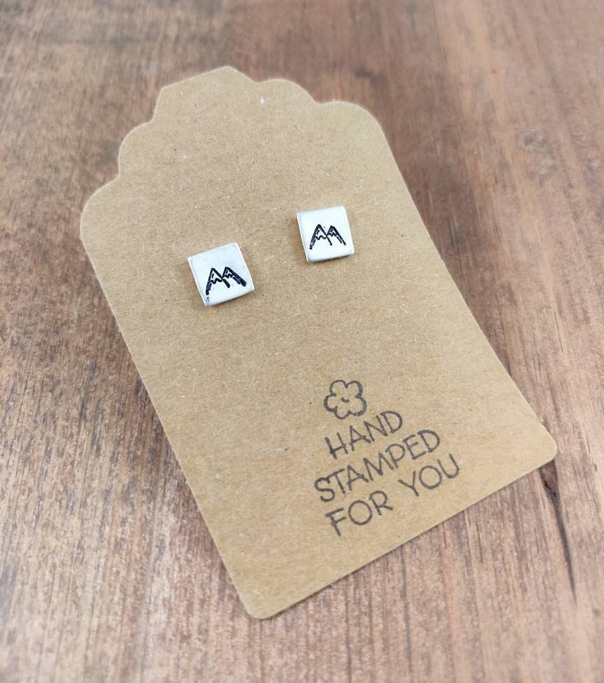 Silver Stud Earrings, mountain Earrings, Small Earrings, Dainty Earrings, Hand Stamped Earrings, mountain Jewelry, Small Silver Earrings