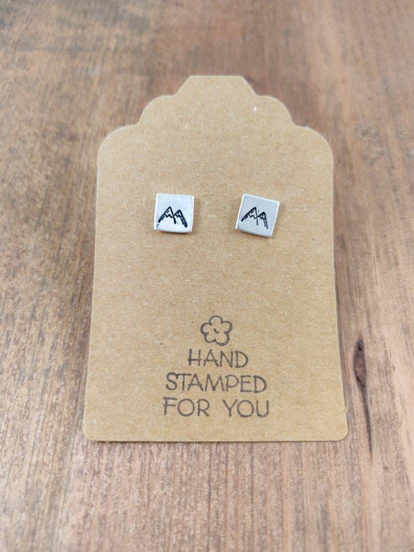 Silver Stud Earrings, mountain Earrings, Small Earrings, Dainty Earrings, Hand Stamped Earrings, mountain Jewelry, Small Silver Earrings