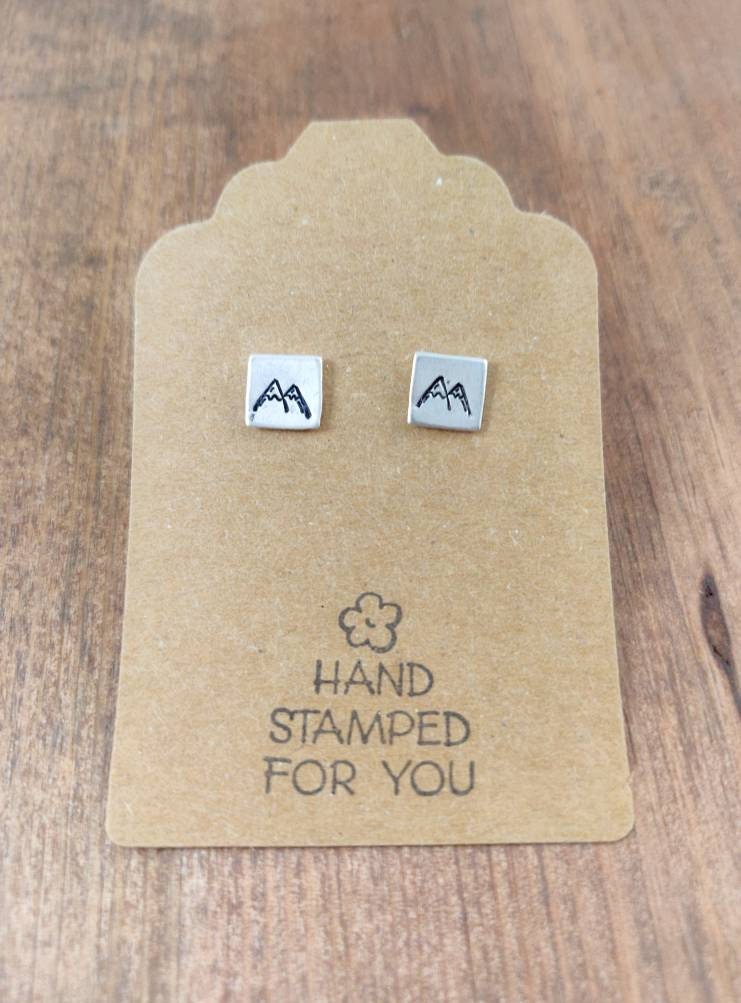 Silver Stud Earrings, mountain Earrings, Small Earrings, Dainty Earrings, Hand Stamped Earrings, mountain Jewelry, Small Silver Earrings