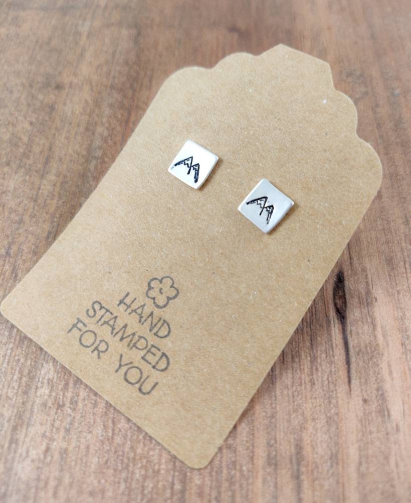 Silver Stud Earrings, mountain Earrings, Small Earrings, Dainty Earrings, Hand Stamped Earrings, mountain Jewelry, Small Silver Earrings