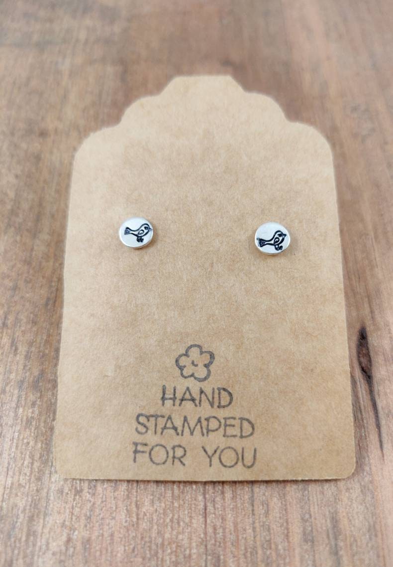 Silver Stud Earrings, Tiny Bird Earrings, Small Earrings, Dainty Earrings, Hand Stamped Earrings, Bird Earrings, Small Silver Earrings