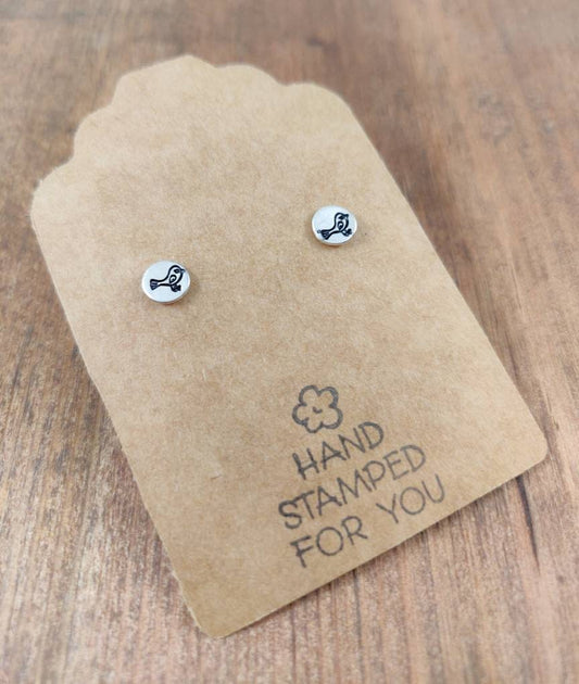 Silver Stud Earrings, Tiny Bird Earrings, Small Earrings, Dainty Earrings, Hand Stamped Earrings, Bird Earrings, Small Silver Earrings