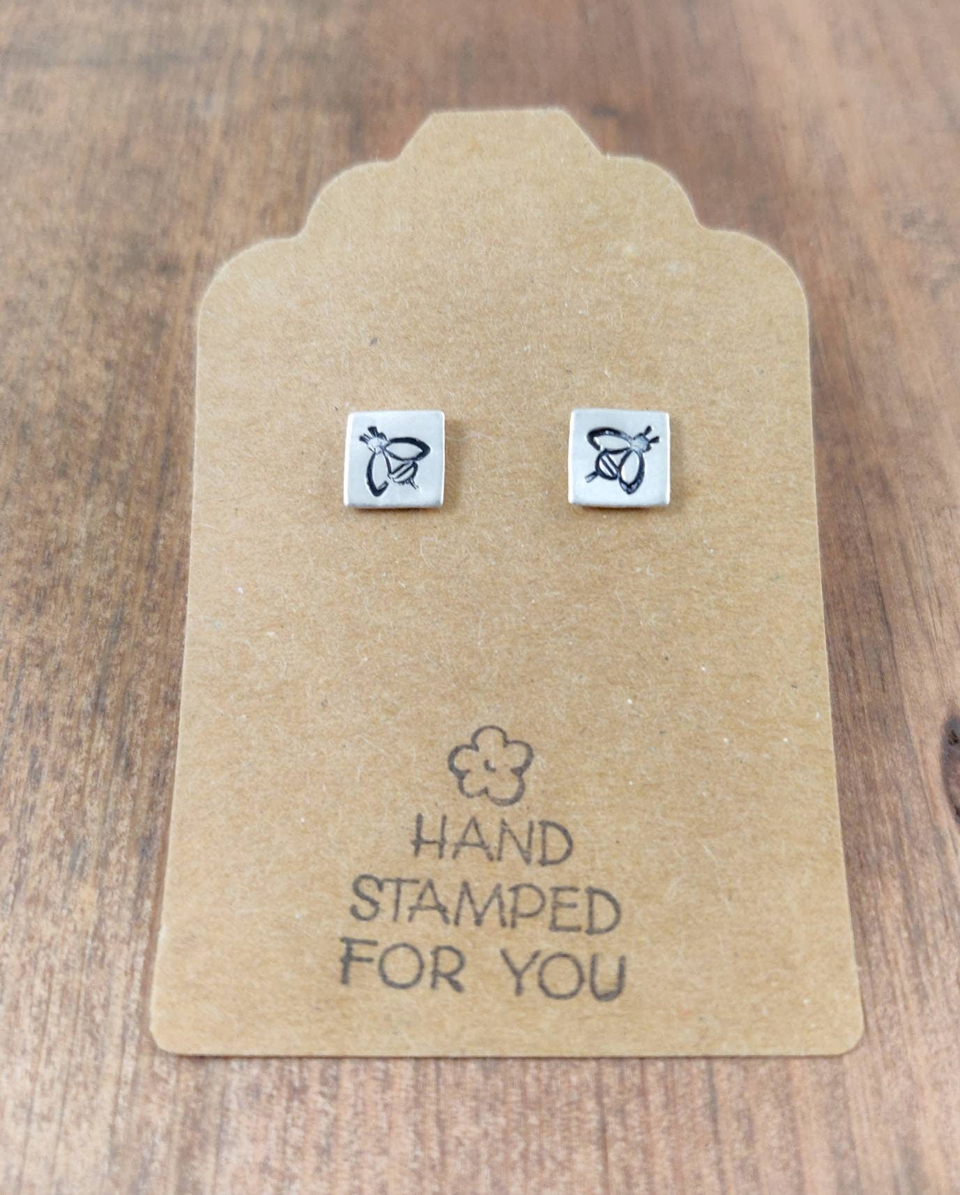 Silver Stud Earrings, Bee Earrings, Small Earrings, Dainty Earrings, Hand Stamped Earrings, Bee Jewelry, Small Silver Earrings