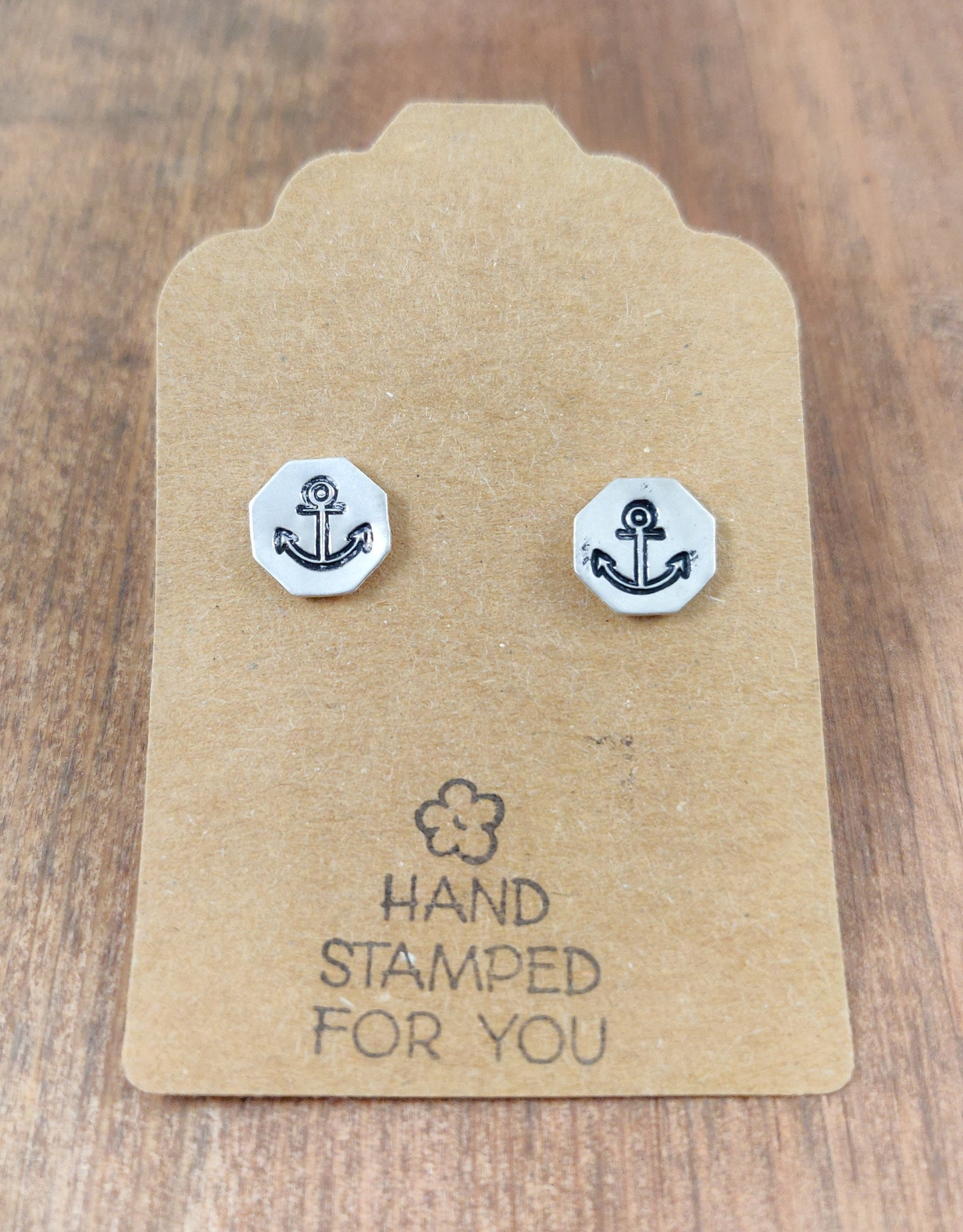 Silver Stud Earrings, Anchor Earrings, Small Earrings, Dainty Earrings, Hand Stamped Earrings, Anchor Earrings, Small Silver Earrings