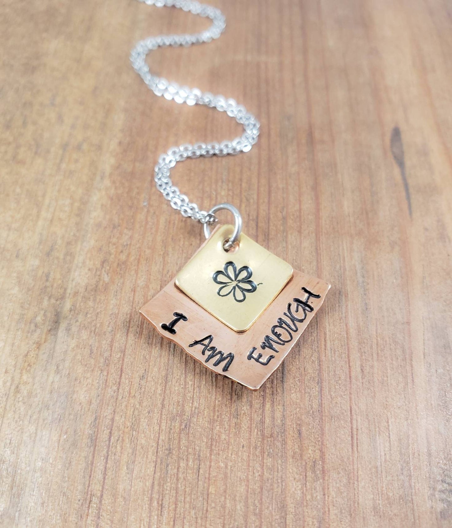 I AM ENOUGH - Hand Stamped Mixed Metal Necklace, Copper, Brass Layered Necklace, Inspirational Gift, encouragement gift