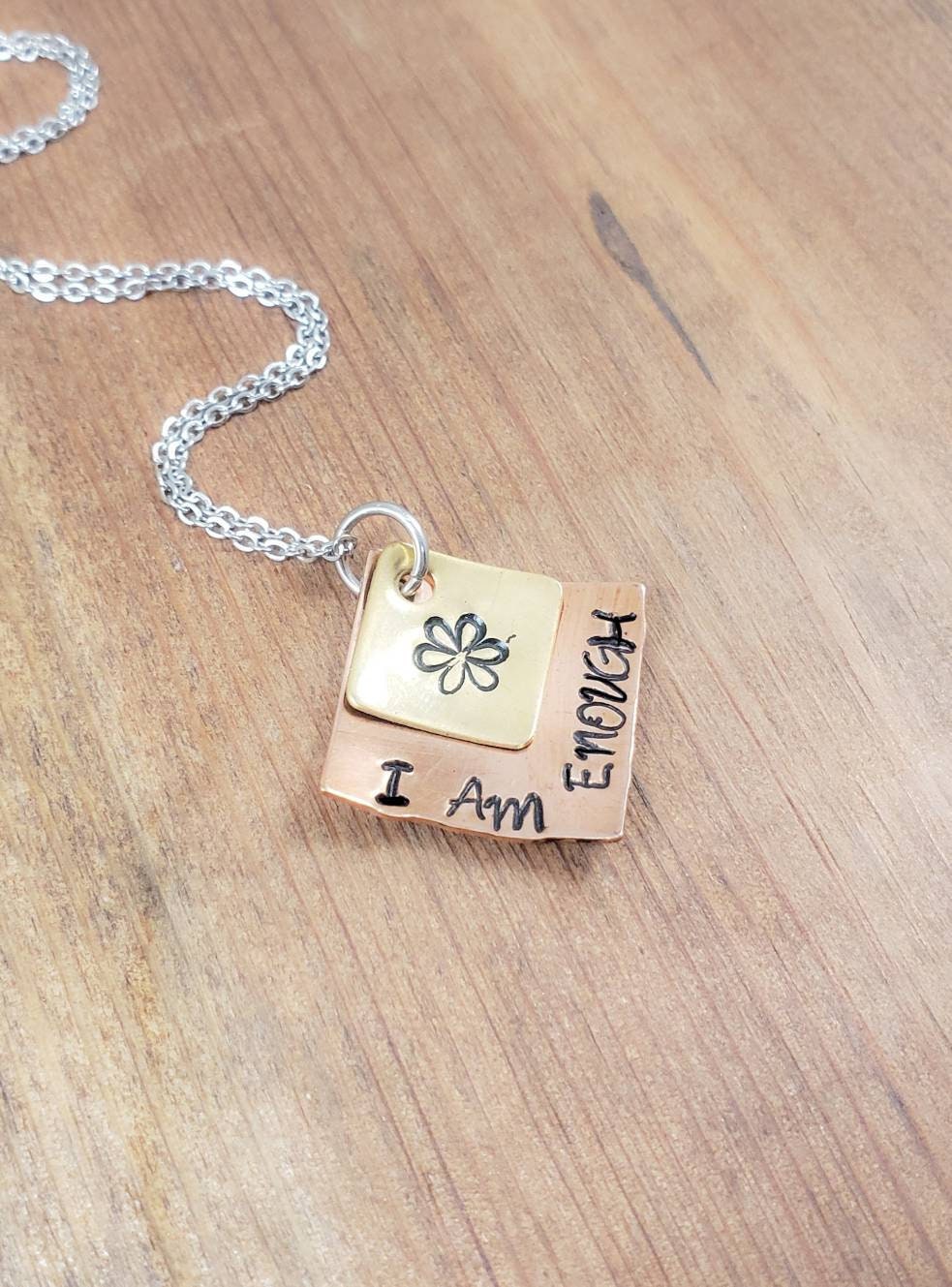 I AM ENOUGH - Hand Stamped Mixed Metal Necklace, Copper, Brass Layered Necklace, Inspirational Gift, encouragement gift