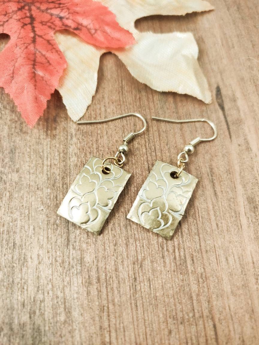 Gold Dangle Earrings, Handmade Gold Earrings, Gold Handmade Earrings, Statement Earrings, Hand Stamped Gold Earrings, Handmade Earrings