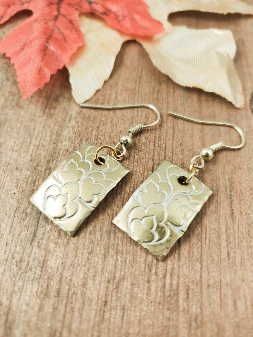 Gold Dangle Earrings, Handmade Gold Earrings, Gold Handmade Earrings, Statement Earrings, Hand Stamped Gold Earrings, Handmade Earrings